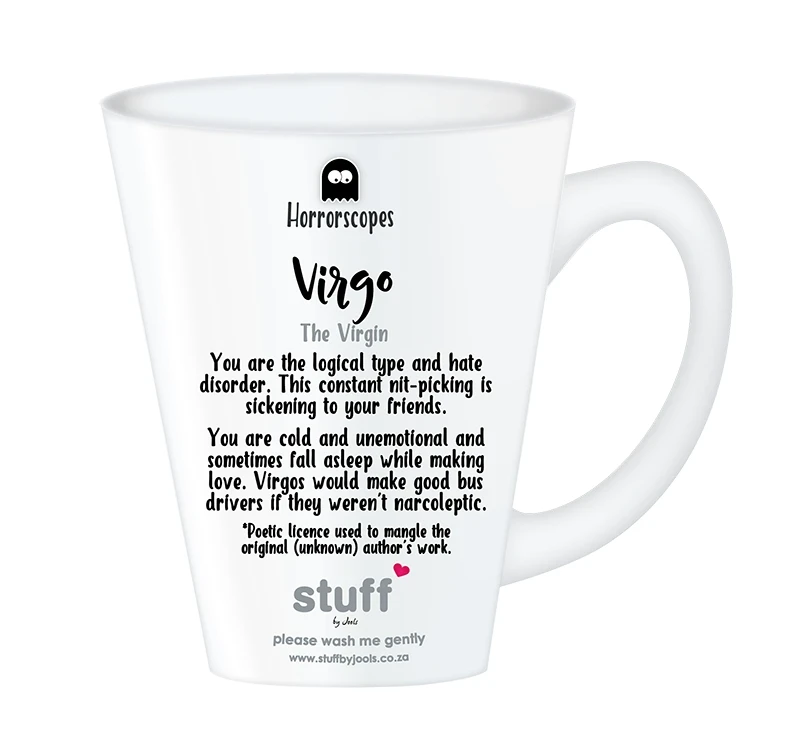 Horrorscopes Virgo Mug back, an alternative horoscope zodiac mug with alternative horoscope and star sign